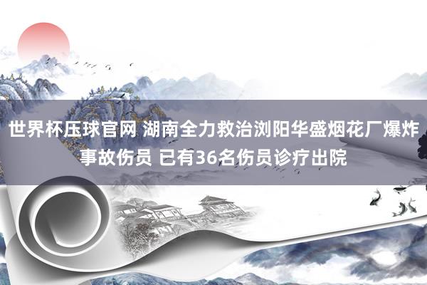 世界杯压球官网 湖南全力救治浏阳华盛烟花厂爆炸事故伤员 已有36名伤员诊疗出院