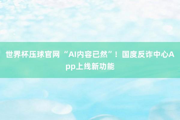 世界杯压球官网 “AI内容已然”！国度反诈中心App上线新功能