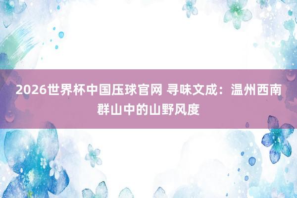 2026世界杯中国压球官网 寻味文成：温州西南群山中的山野风度