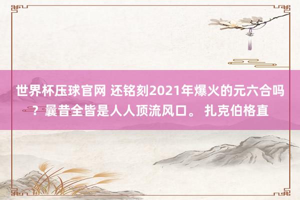 世界杯压球官网 还铭刻2021年爆火的元六合吗？曩昔全皆是人人顶流风口。 扎克伯格直