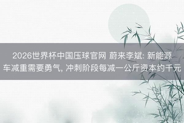 2026世界杯中国压球官网 蔚来李斌: 新能源车减重需要勇气， 冲刺阶段每减一公斤资本约千元