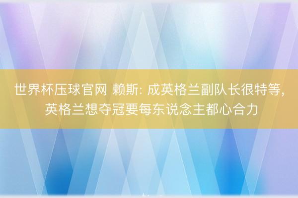世界杯压球官网 赖斯: 成英格兰副队长很特等， 英格兰想夺冠要每东说念主都心合力