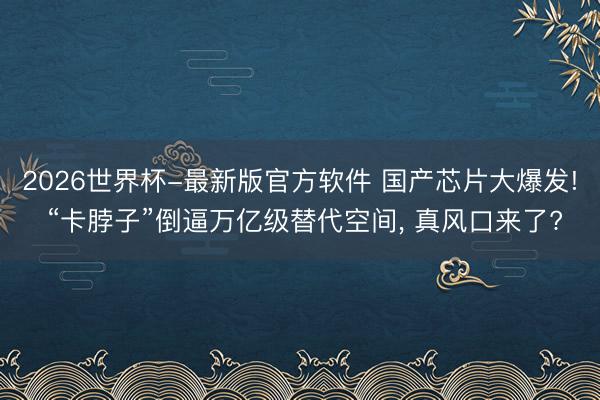 2026世界杯-最新版官方软件 国产芯片大爆发! “卡脖子”倒逼万亿级替代空间, 真风口来了?