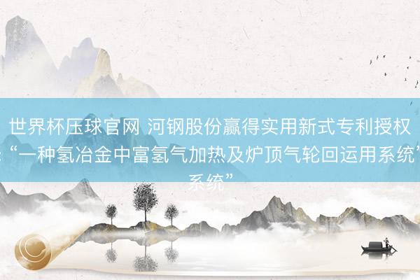 世界杯压球官网 河钢股份赢得实用新式专利授权: “一种氢冶金中富氢气加热及炉顶气轮回运用系统”